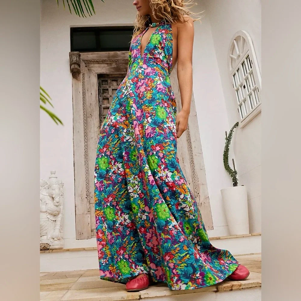 Free People Floral Maxi Dress - Blue and Green - Picture 4 of 6